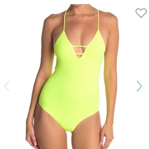 Free People Movement Womens Bodysuit Size M/L NWT Lime Geen Fitted V Neck - Picture 1 of 10